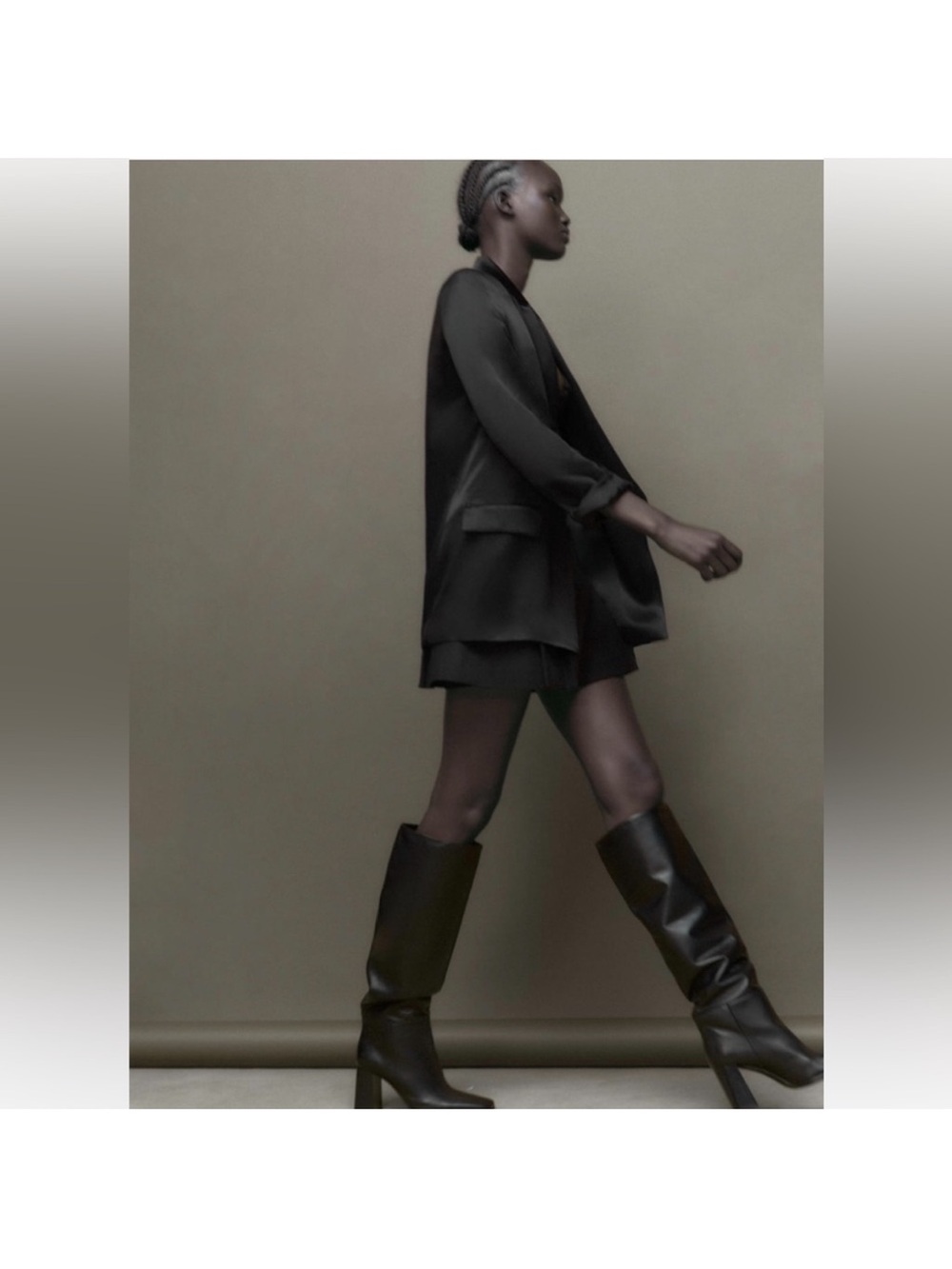 ZARA BLACK TURNED-UP CUFF SATIN EFFECT BLAZER - Picture 8 of 13